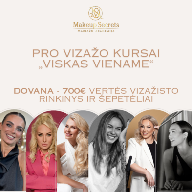 PROFESIONALAUS VIZAŽO KURSAS "ALL IN ONE" + DOVANA 700 Eur vertės Vizažisto rinkinys su šepetėliais